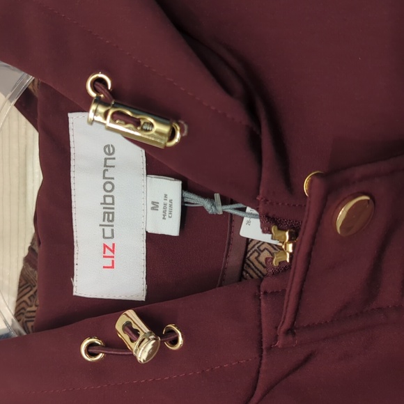 NWT LIZ CLAIBORNE WINE HOODED COAT JACKET GOLD HARDWARE - Picture 9 of 17